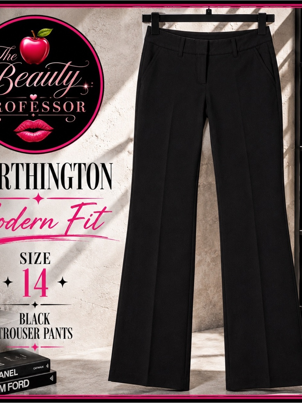 💞 Worthington Modern Fit Black Trouser Pants Size 14 Classic Workwear